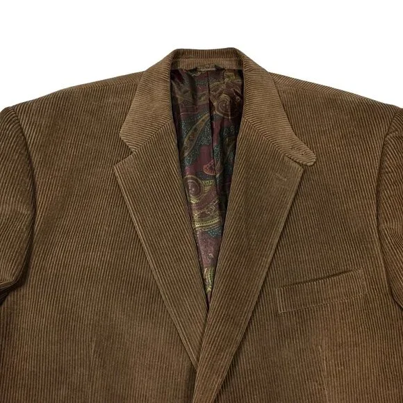 Lauren Ralph Lauren Corduroy Blazer Sports Coat 46R Brown Elbow Patch Heritage